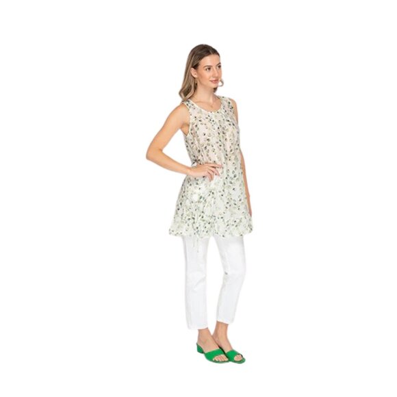 Off White Green Leafy Charm Tunic/ Top - Picture 2 of 3